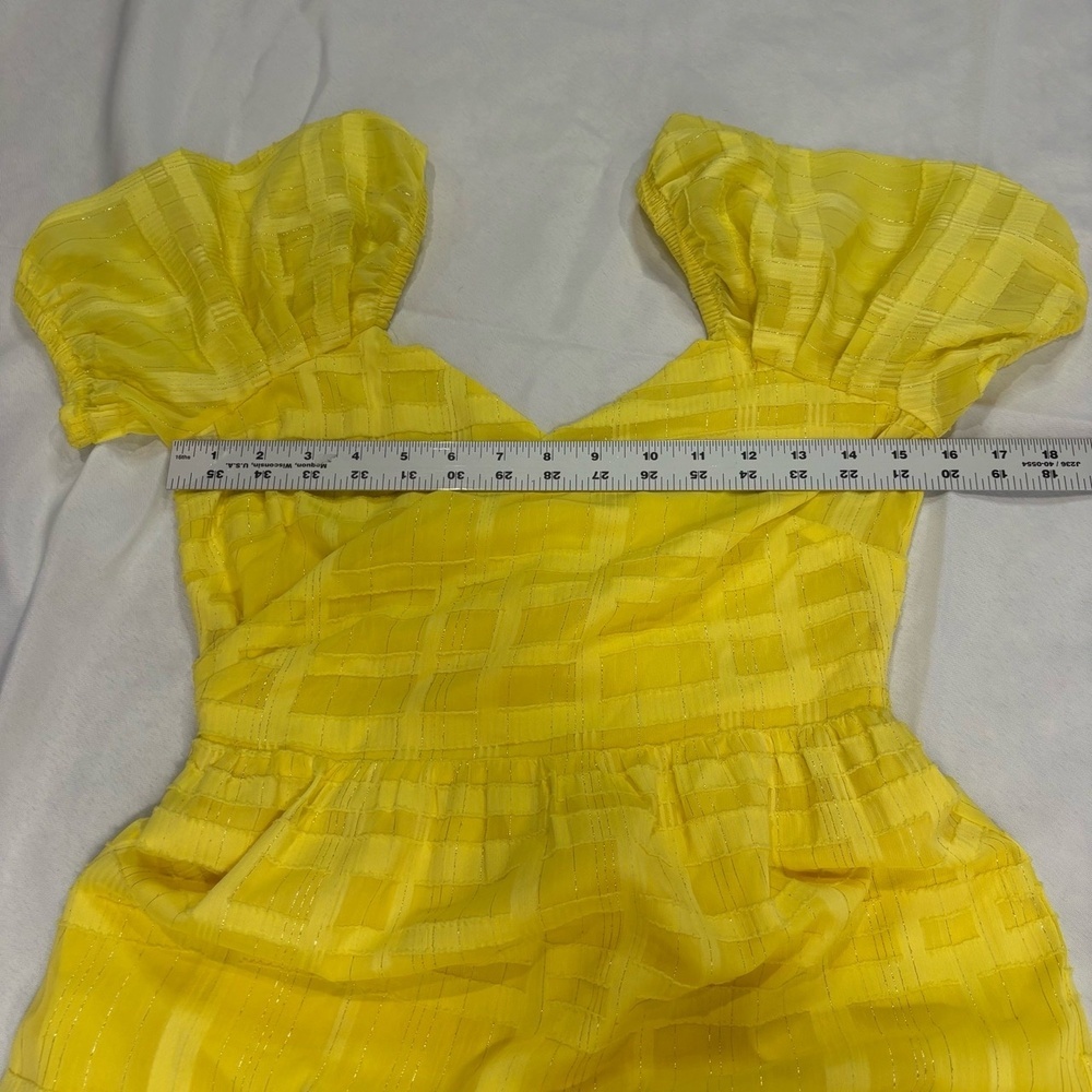 Adelyn Rae Maxi Dress Womens XS Yellow V Neck Tiered Puff Sleeves Boho Flowy - Picture 3 of 9